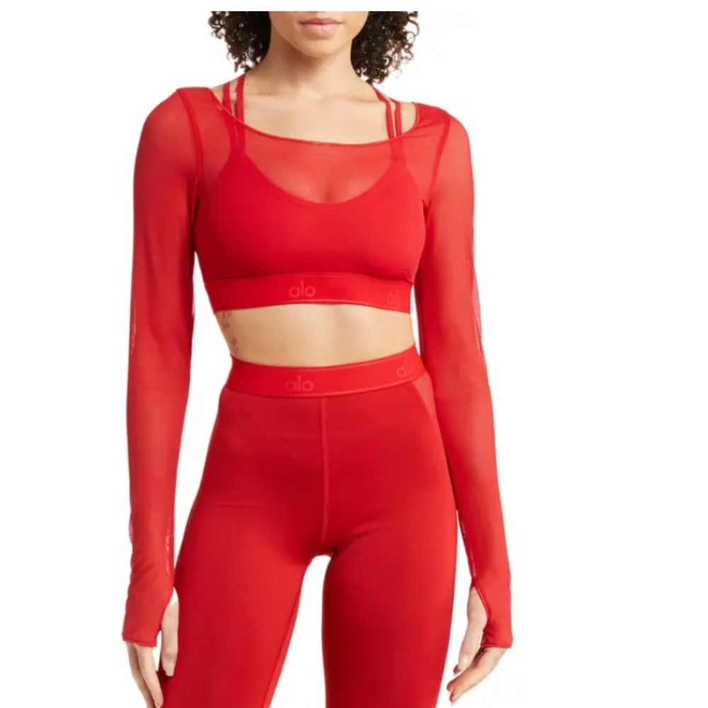 Alo Airlift Ballet Dream Long Sleeve Bra Top in Classic Red